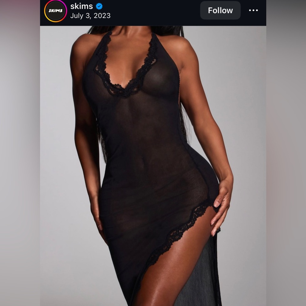 Black Lace Trim Skims Dress
